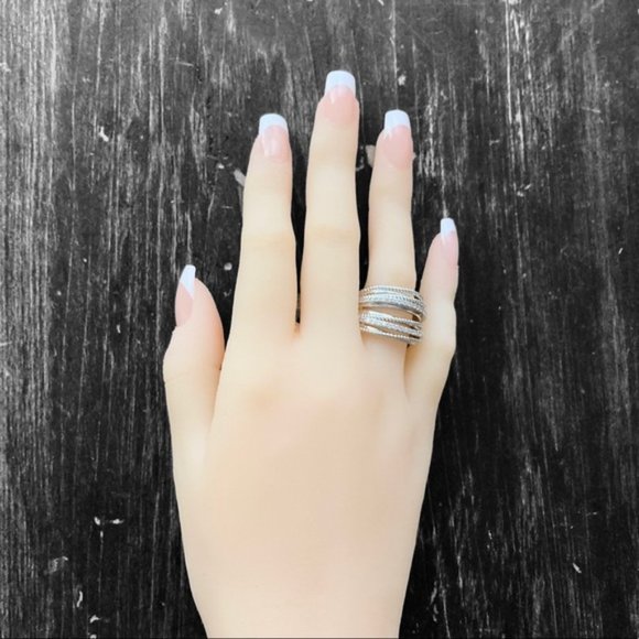 18K White Gold Diamond Ring Wide Band New - Picture 6 of 11